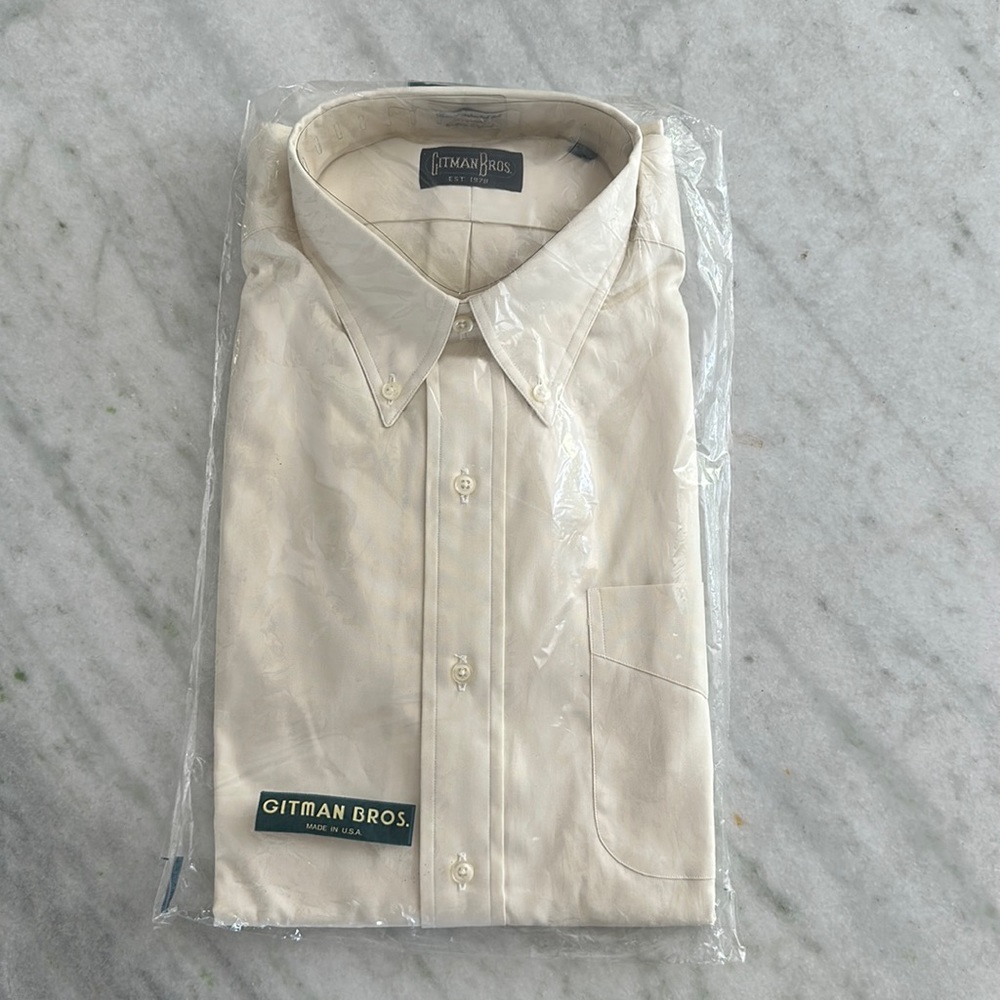 Vintage Gitman Bros. Ecru Mens Oxford Dress Shirt Neck: 16 1/2 Sleeve: 34 Pearl